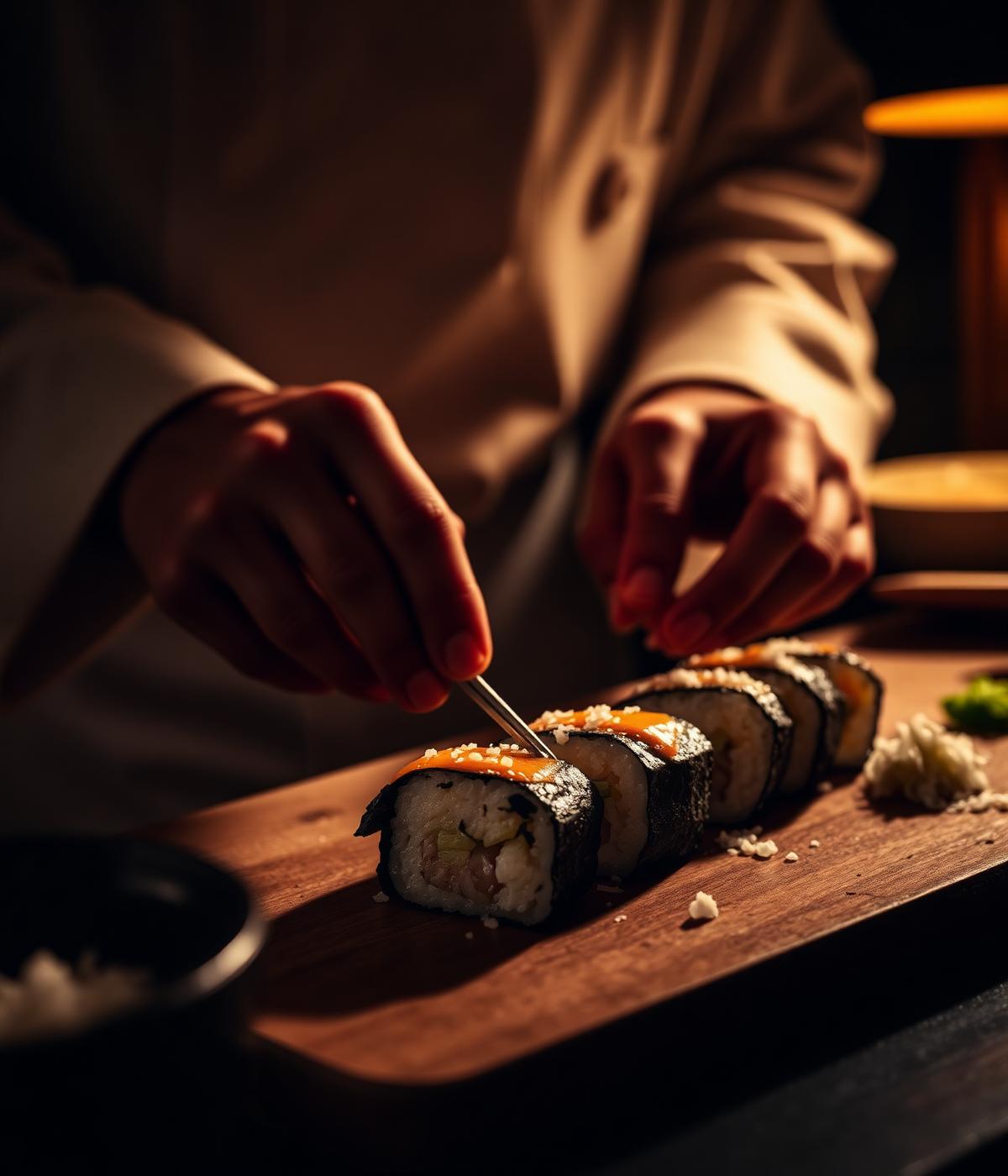 Szef kuchni krojący sushi
